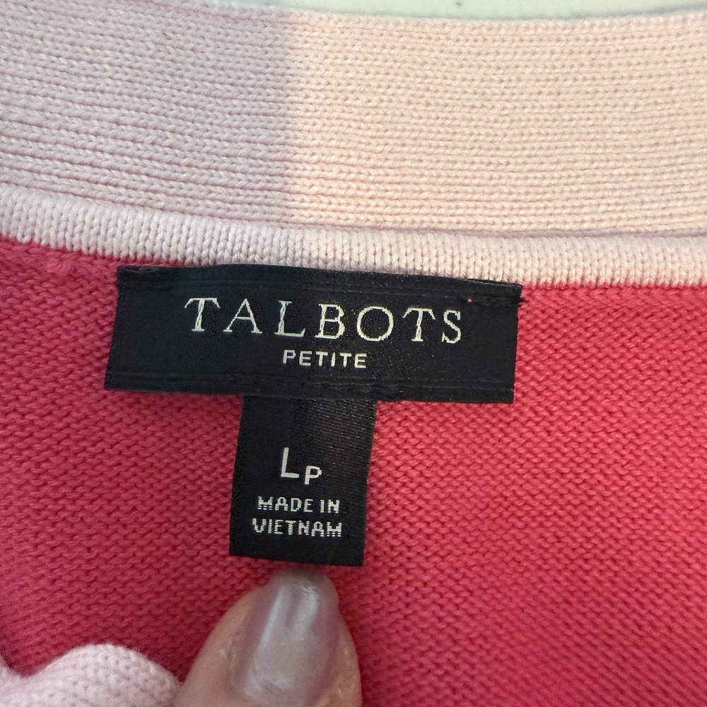 TALBOTS Large petite Pink Cardigan Contrasting Trim Stretch Knit Cotton Blend - Picture 2 of 8